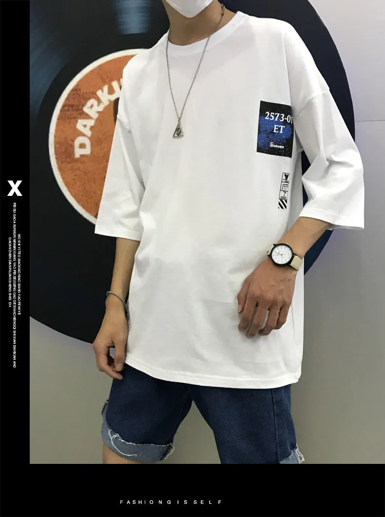 Trendy T-Shirt INS Loose Regular Round-Neck Summer Teens Pattern T-Shirt
