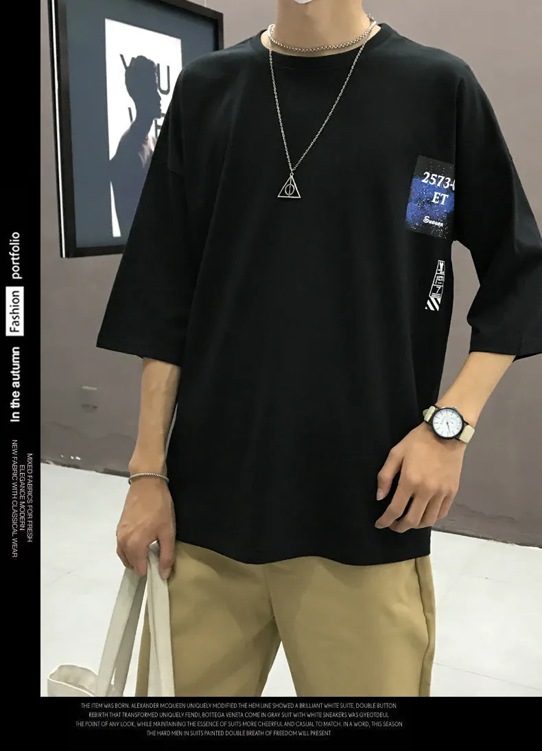 Trendy T-Shirt INS Loose Regular Round-Neck Summer Teens Pattern T-Shirt