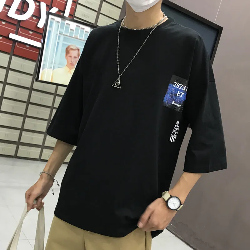 Trendy T-Shirt INS Loose Regular Round-Neck Summer Teens Pattern T-Shirt