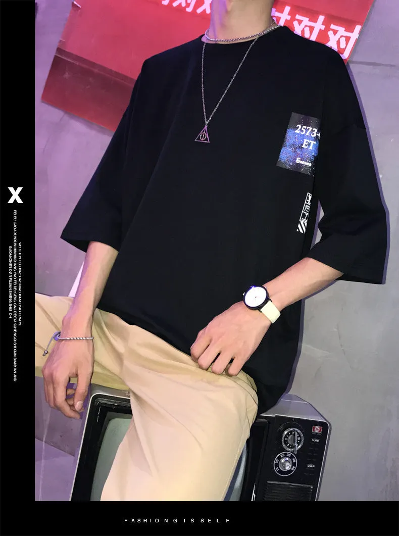 Trendy T-Shirt INS Loose Regular Round-Neck Summer Teens Pattern T-Shirt