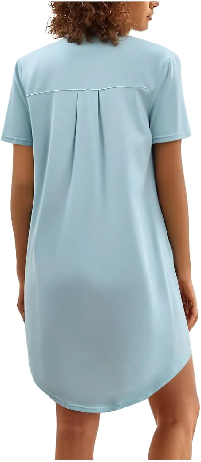 Tunic Dress for Women Button Down V Neck Short Sleeve Dresses Lounge Classic Pure T-Shirts Dress Outfits