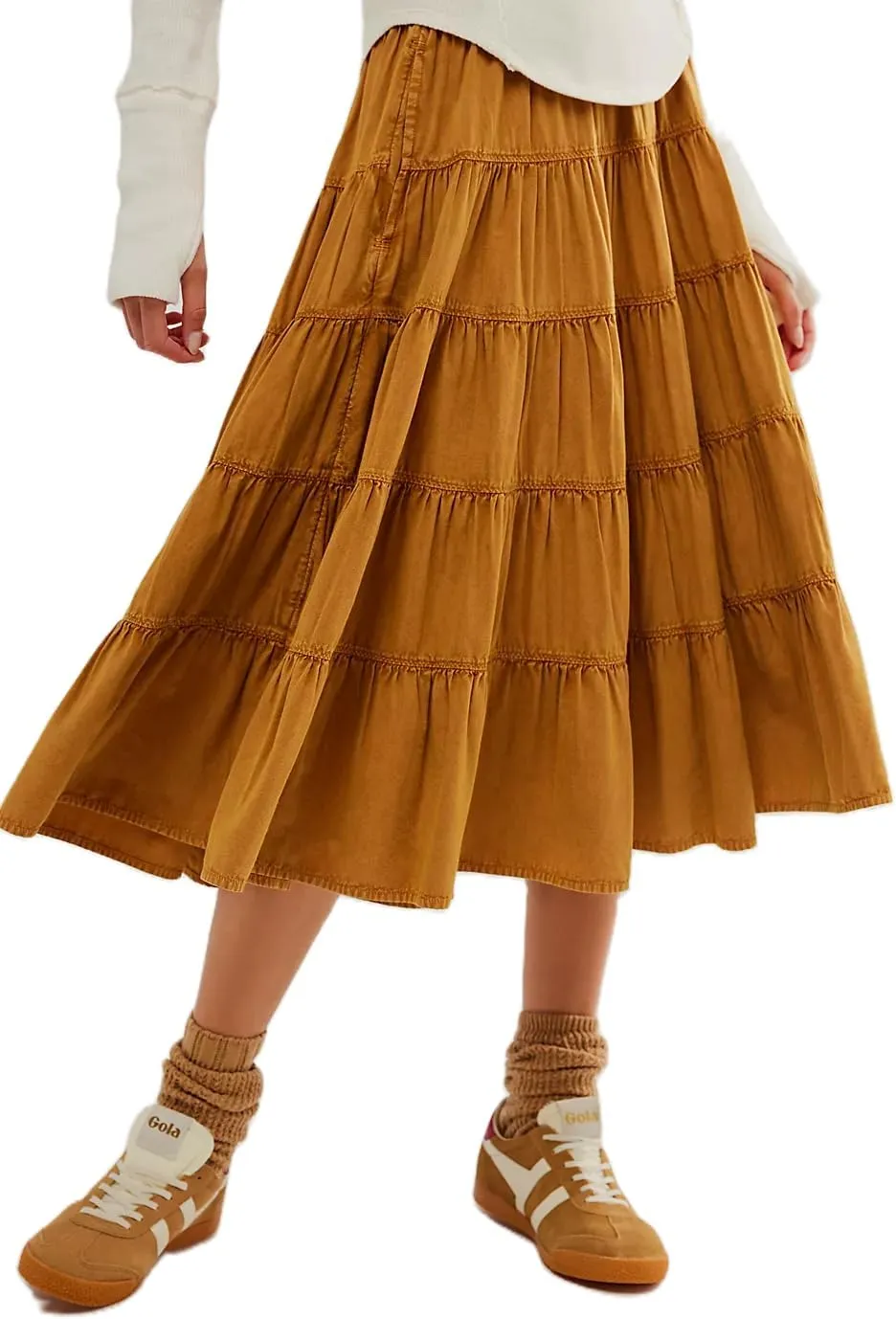 UAURORAO Women Casual Pleated Maxi Skirts High Elastic Waist Tiered Flowy Long Skirts Summer Beach Swing Midi Skirts