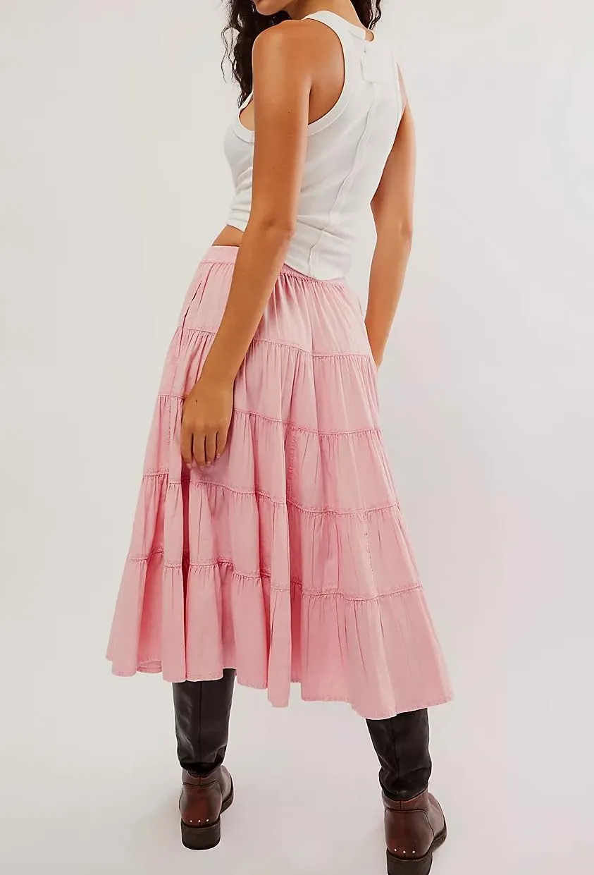 UAURORAO Women Casual Pleated Maxi Skirts High Elastic Waist Tiered Flowy Long Skirts Summer Beach Swing Midi Skirts