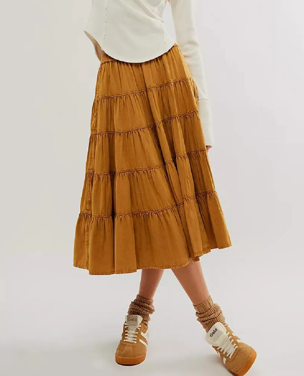 UAURORAO Women Casual Pleated Maxi Skirts High Elastic Waist Tiered Flowy Long Skirts Summer Beach Swing Midi Skirts