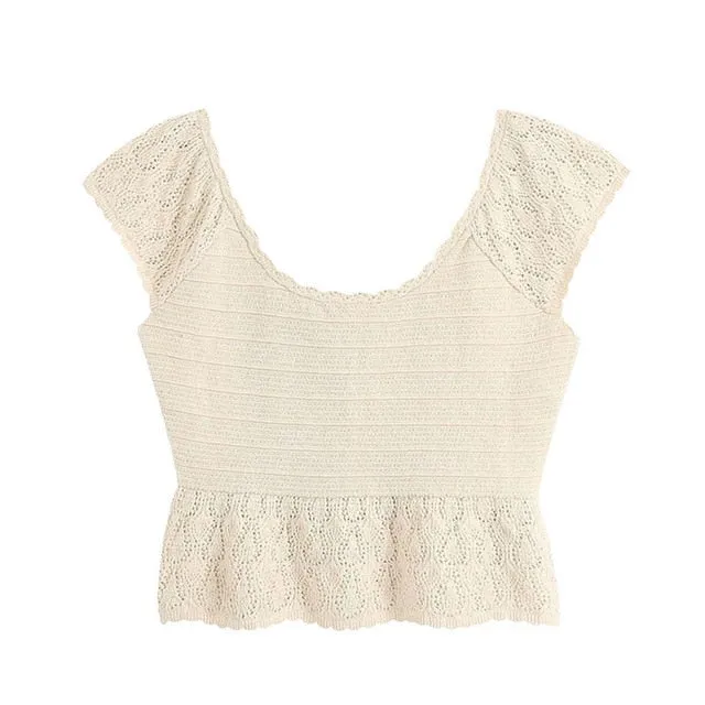 Women 2020 Sweet Fashion Ruffled Cropped Knitted Blouses
