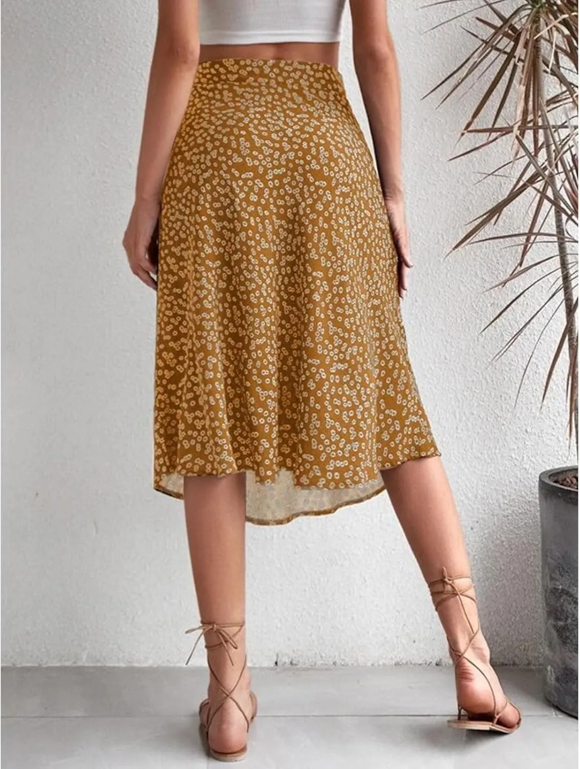 Women Boho Floral Skirts Slit Summer Flowy Split Maxi Skirt Lightweight High Waist A Line Skirts Beach Clothes
