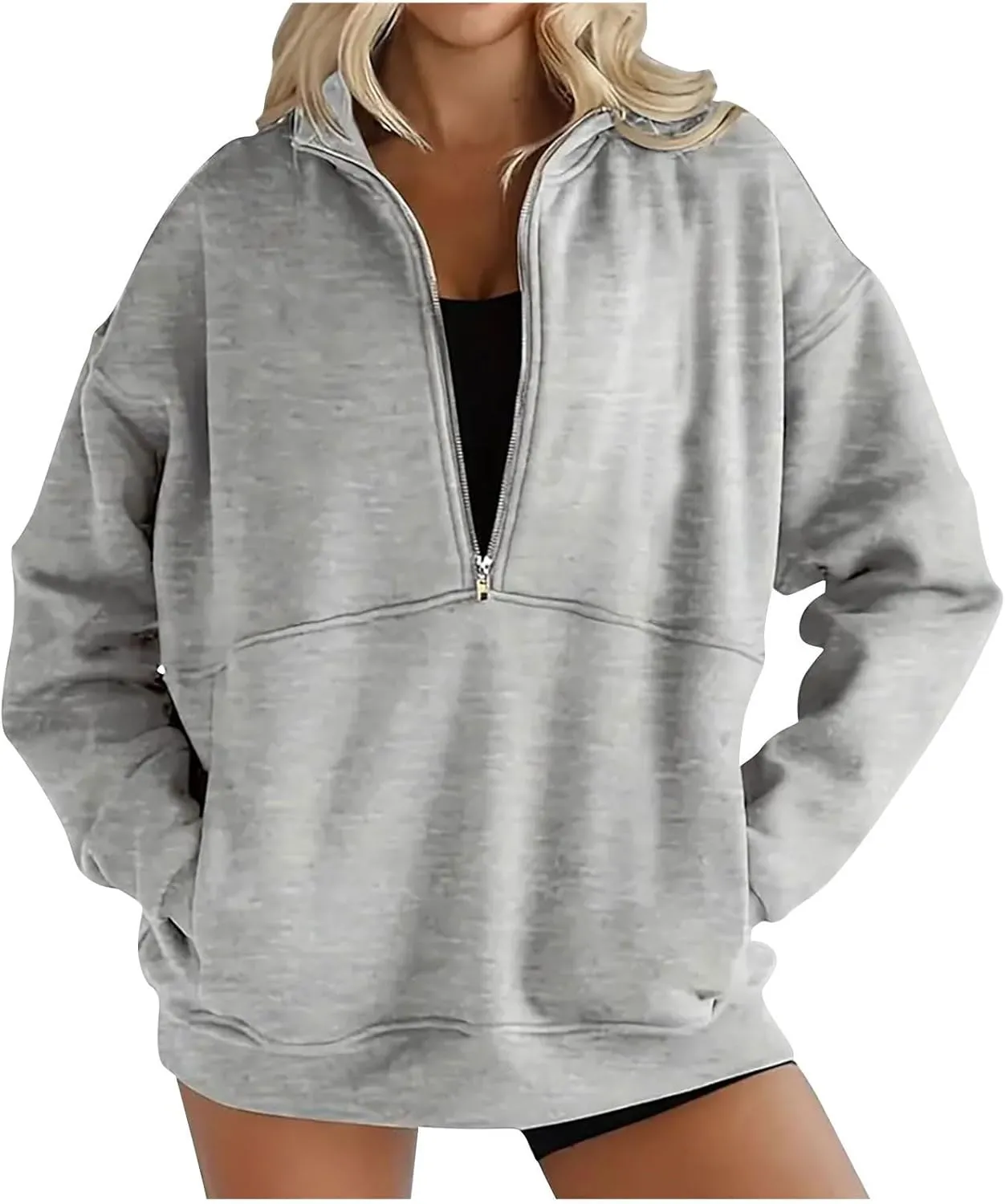Women Fleece Half Zip Pullover Comfy Oversized Sweatshirt Trendy 1/4 Zip Up Hoodie Casual Fall Sweaters with Pockets