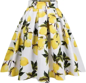 Women French High Waist Pleated Skirts Casual Dance Party Skirts Sexy Cute Midi Skater Skirt