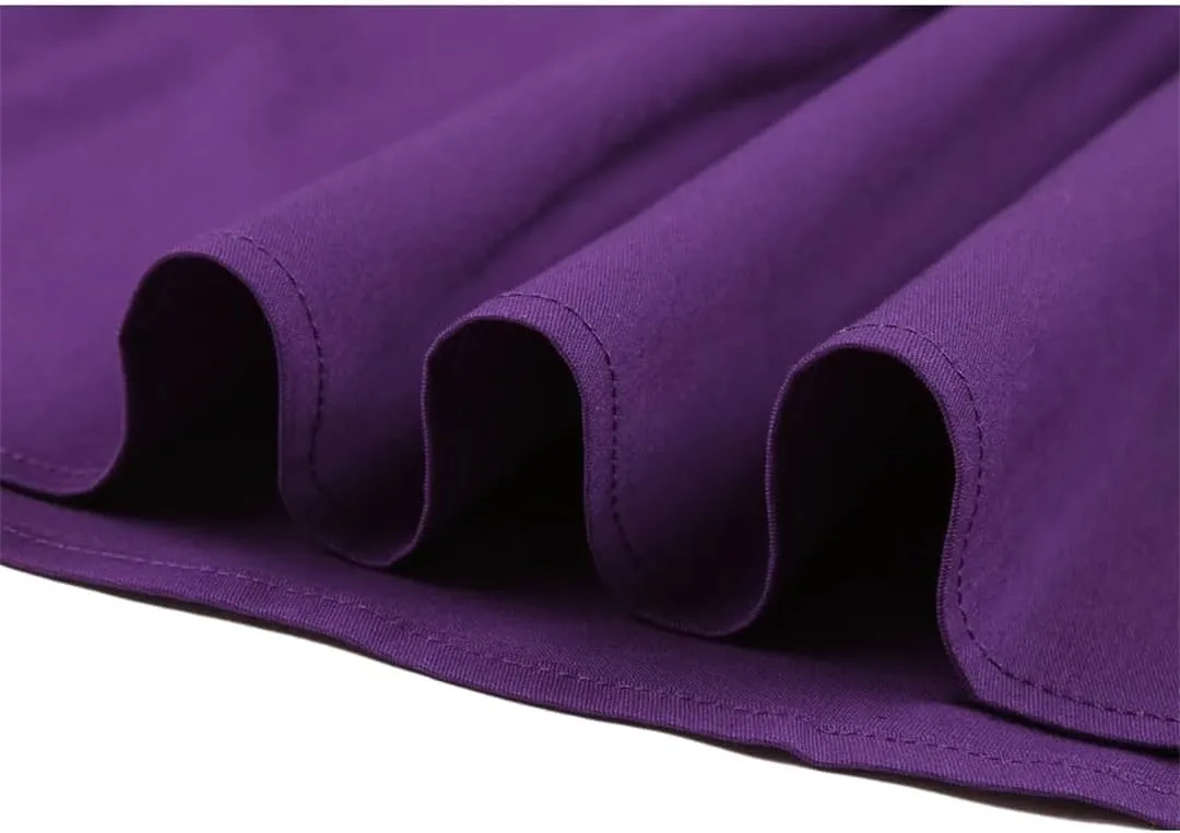 Women High Waist Midi Skirt Cotton Solid A Line Flare Swing Skirt Purple Rockabilly Skirts