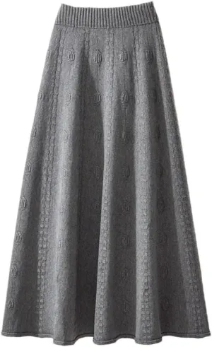 Women Knitted A Line Skirts Elastic High Waist Sweater Skirts Elegant Pleated Midi Skirt