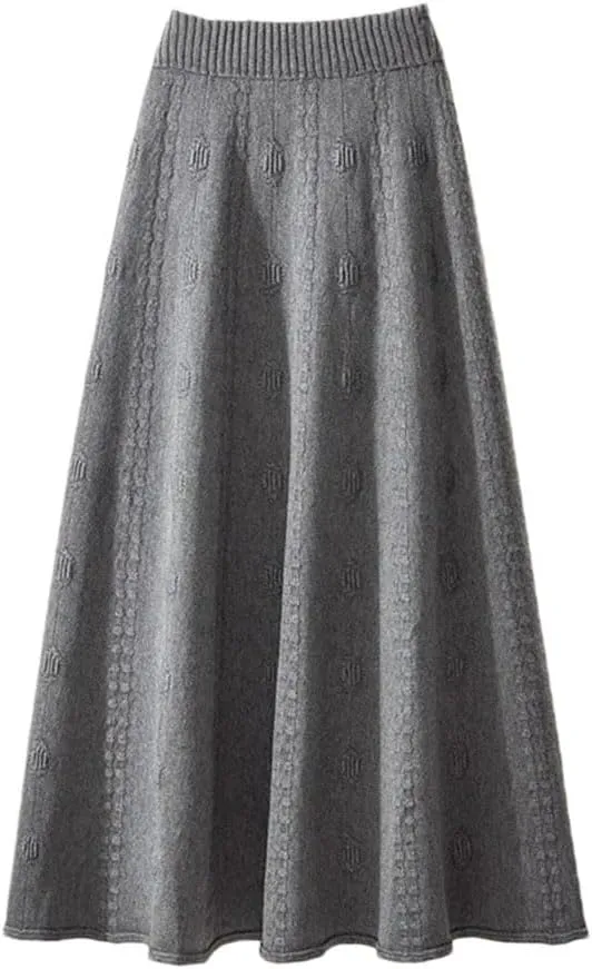 Women Knitted A Line Skirts Elastic High Waist Sweater Skirts Elegant Pleated Midi Skirt