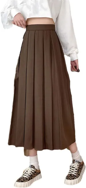 Women Long Black Pleated Skirt High Waist A Line Korean Summer Vintage Midi Skirts Girl Spring School Skirts