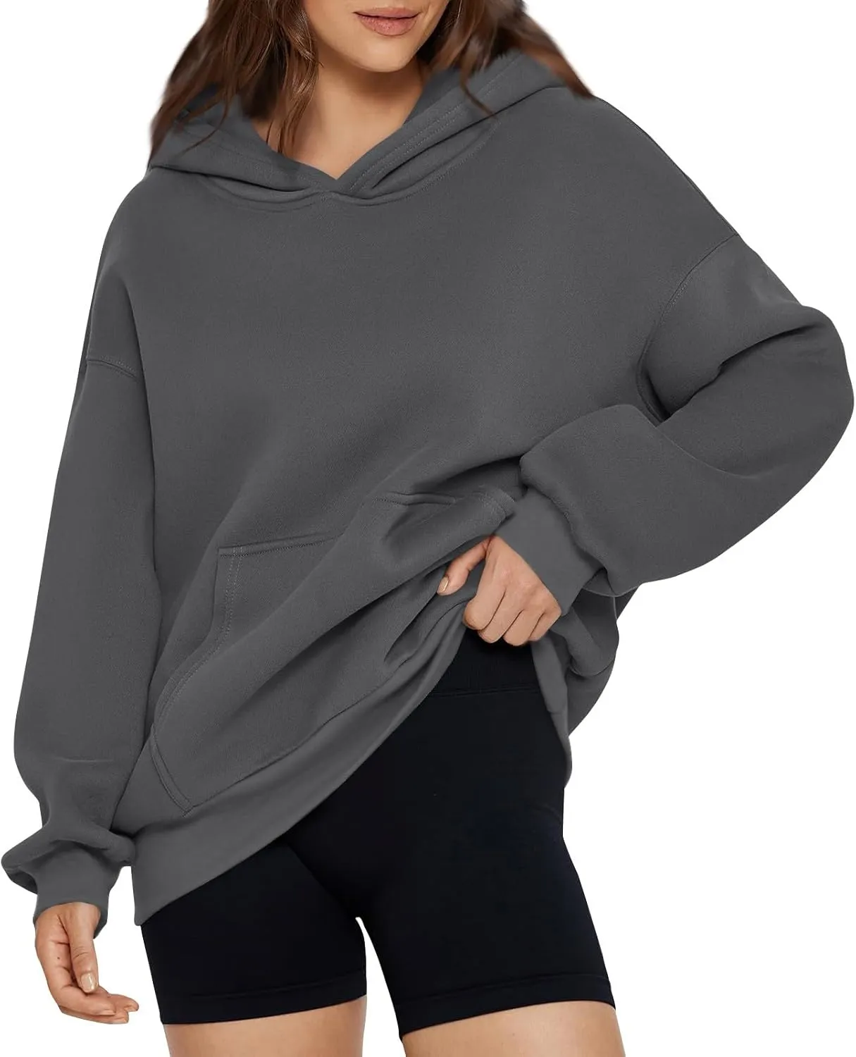 Women Oversized Hoodie Fleece Y2K Hoodie with Kangaroo Pockets Casual Fall Sweatshirts Long Sleeve Preppy Sweatshirt