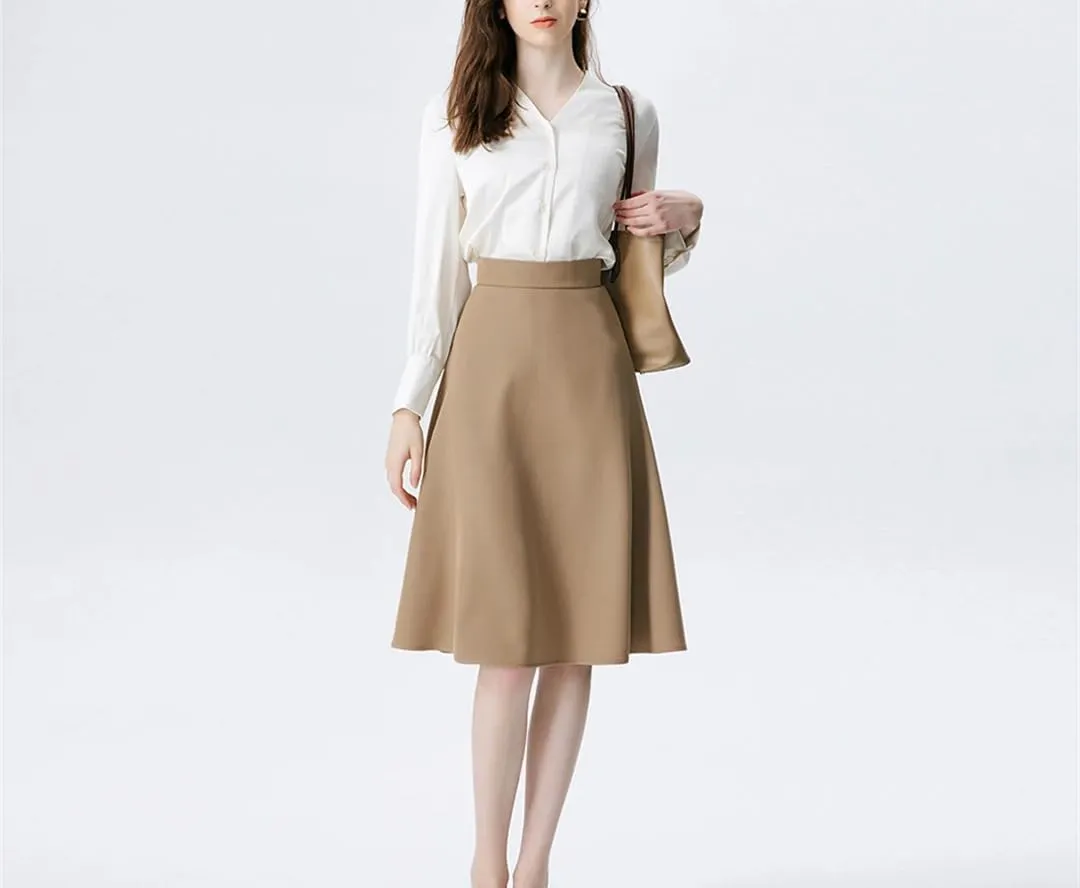 Women's A-Line Skirts High Waist Office Midi Skirt Ruffles Casual Skirt