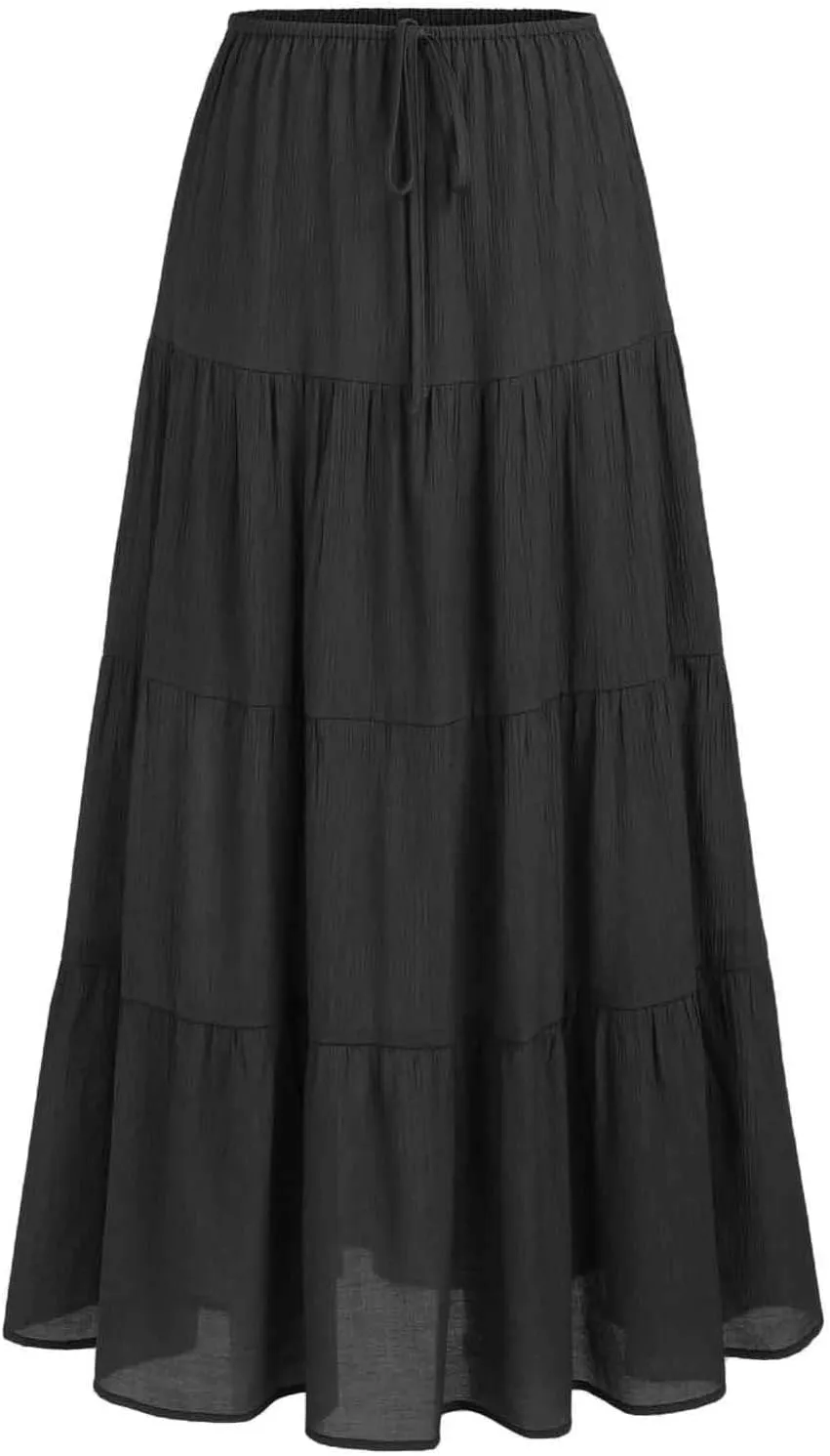 Womens Boho Maxi Skirt Solid Ruffle Swing Elastic High Waisted Pleated Flowy Skirts 2025 Trendy Summer Beach Skorts