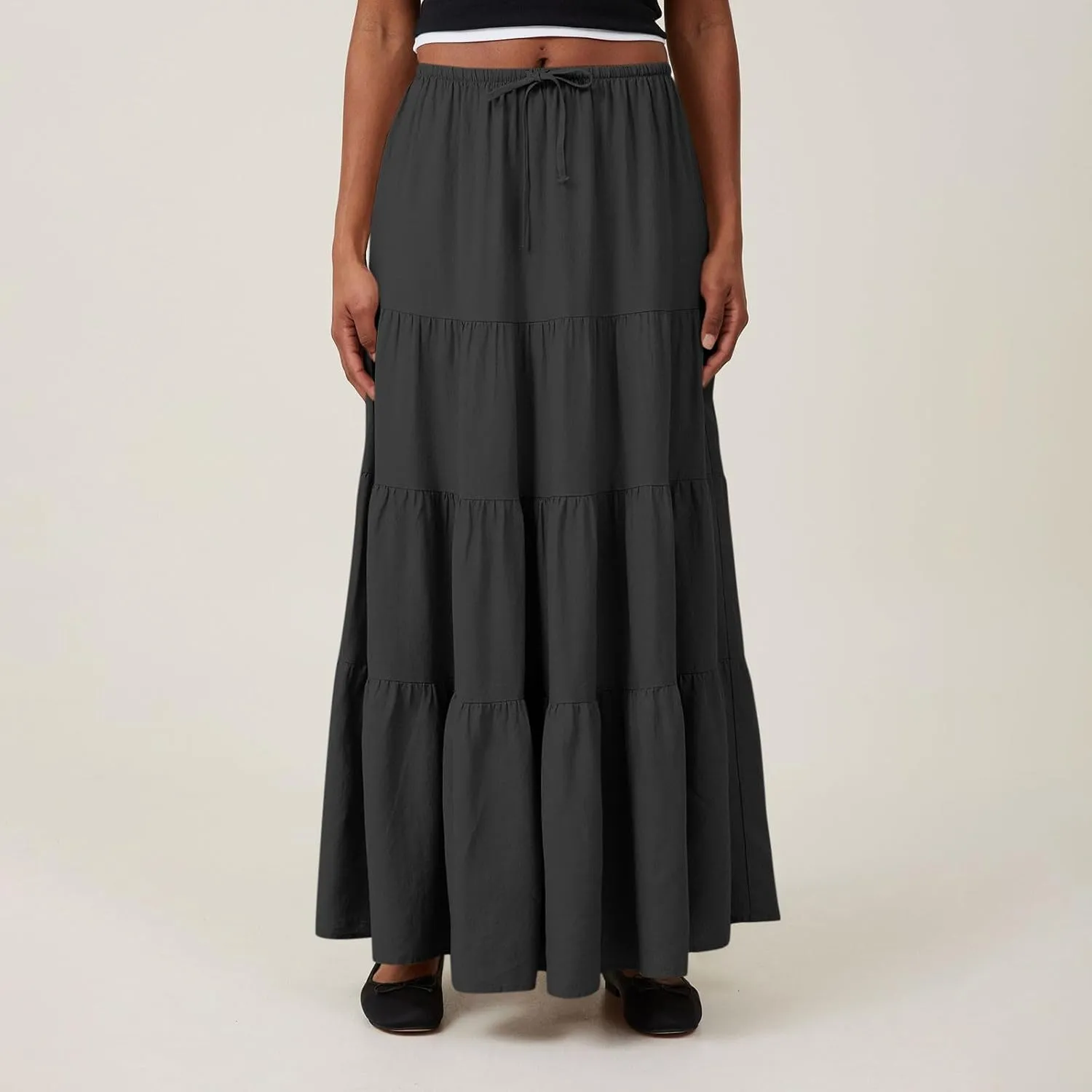 Womens Boho Maxi Skirt Solid Ruffle Swing Elastic High Waisted Pleated Flowy Skirts 2025 Trendy Summer Beach Skorts
