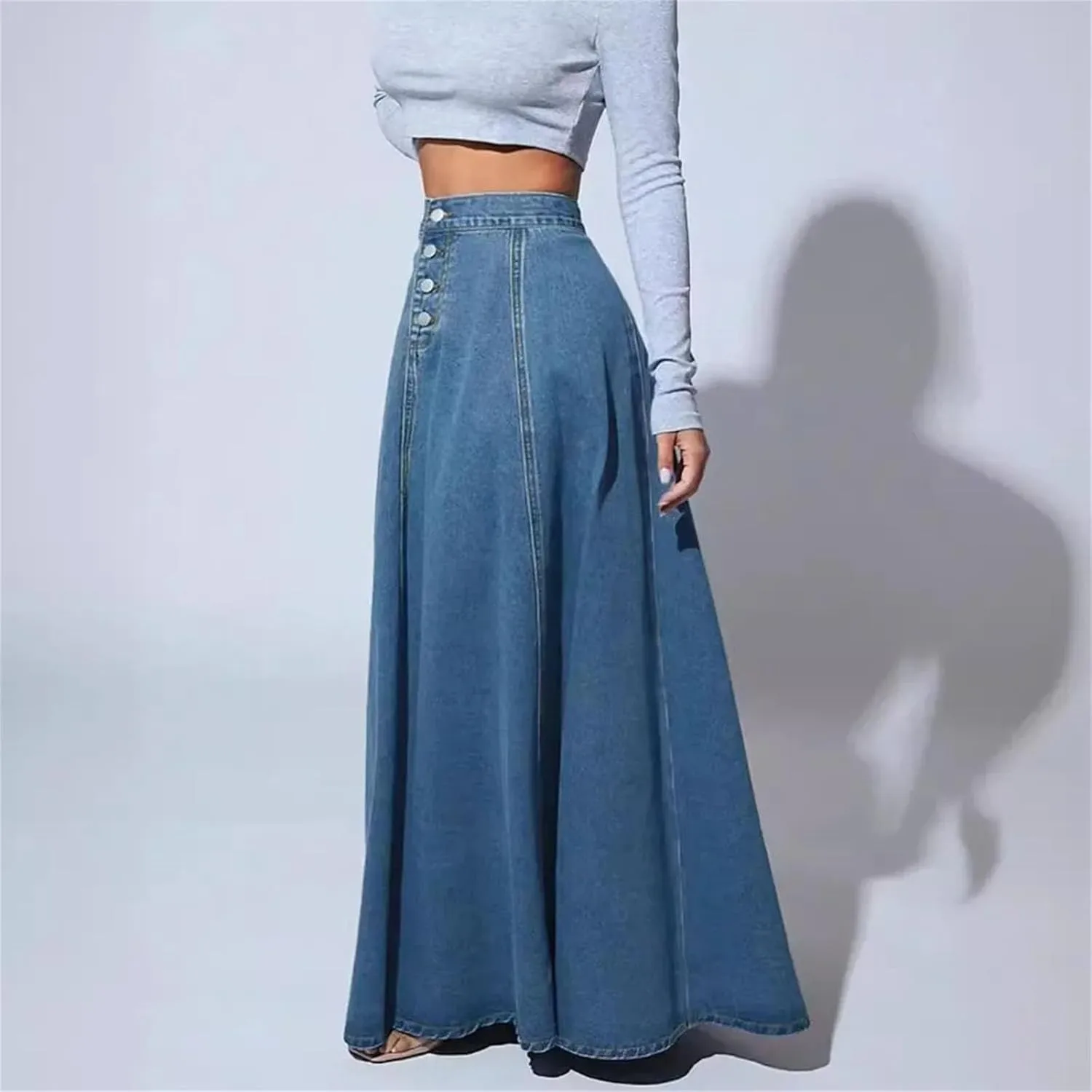 Women's Button-Down Denim Zipper Denim Skirt Vintage High-Waisted A-Line Jeans Skirts