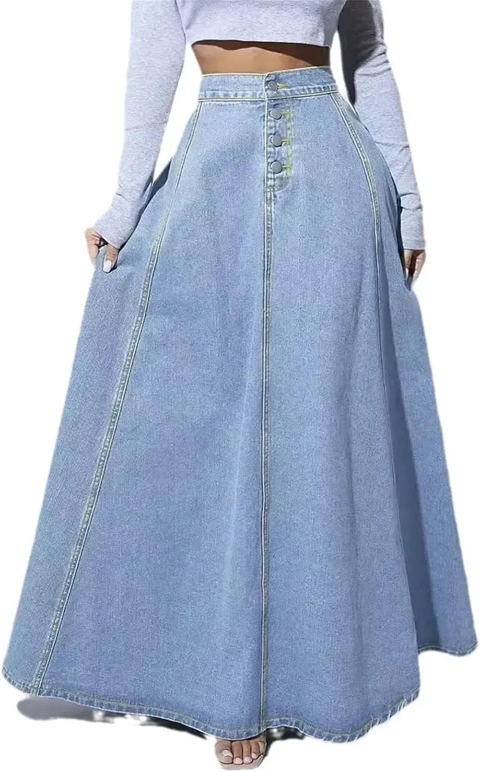 Women's Button-Down Denim Zipper Denim Skirt Vintage High-Waisted A-Line Jeans Skirts