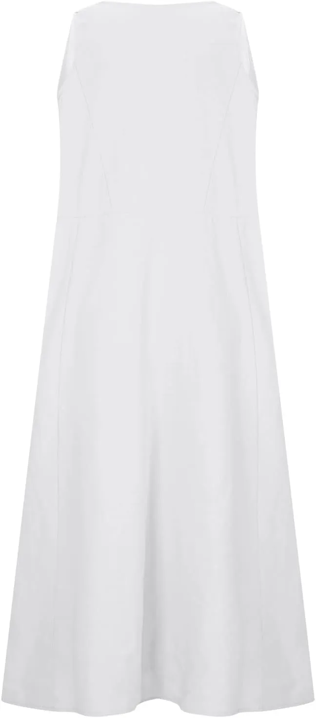 Women's Casual Dresses Trendy 2024 Cotton Linen Sleeveless Midi Tank Dresses Maxi T-Shirts Sundresses with Pockets