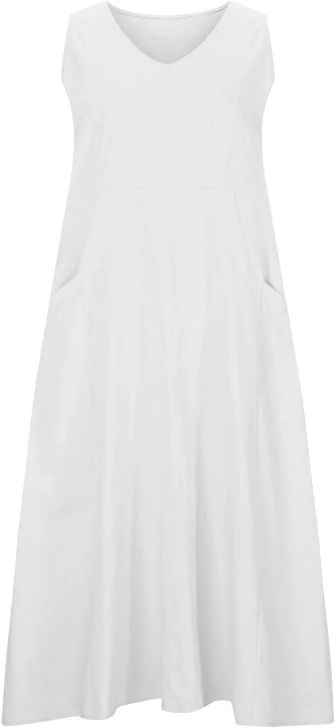 Women's Casual Dresses Trendy 2024 Cotton Linen Sleeveless Midi Tank Dresses Maxi T-Shirts Sundresses with Pockets
