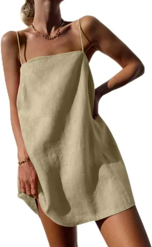Womens Cotton Linen Dress Spaghetti Strap Relaxed Everyday Comfortable Dressy Summer Lightweight Loose Outfits 2025