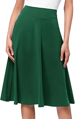 Women's Elastic High Waist Midi Skirt Solid Color Casual Skirt Plus Size Loose Beach Skirt with Pockets