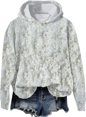 Womens Floral Lace Hoodie Elegant Pullover Sweatshirt Soft Fleece Oversized Lounge Fall Winter Athleisure Streetwear