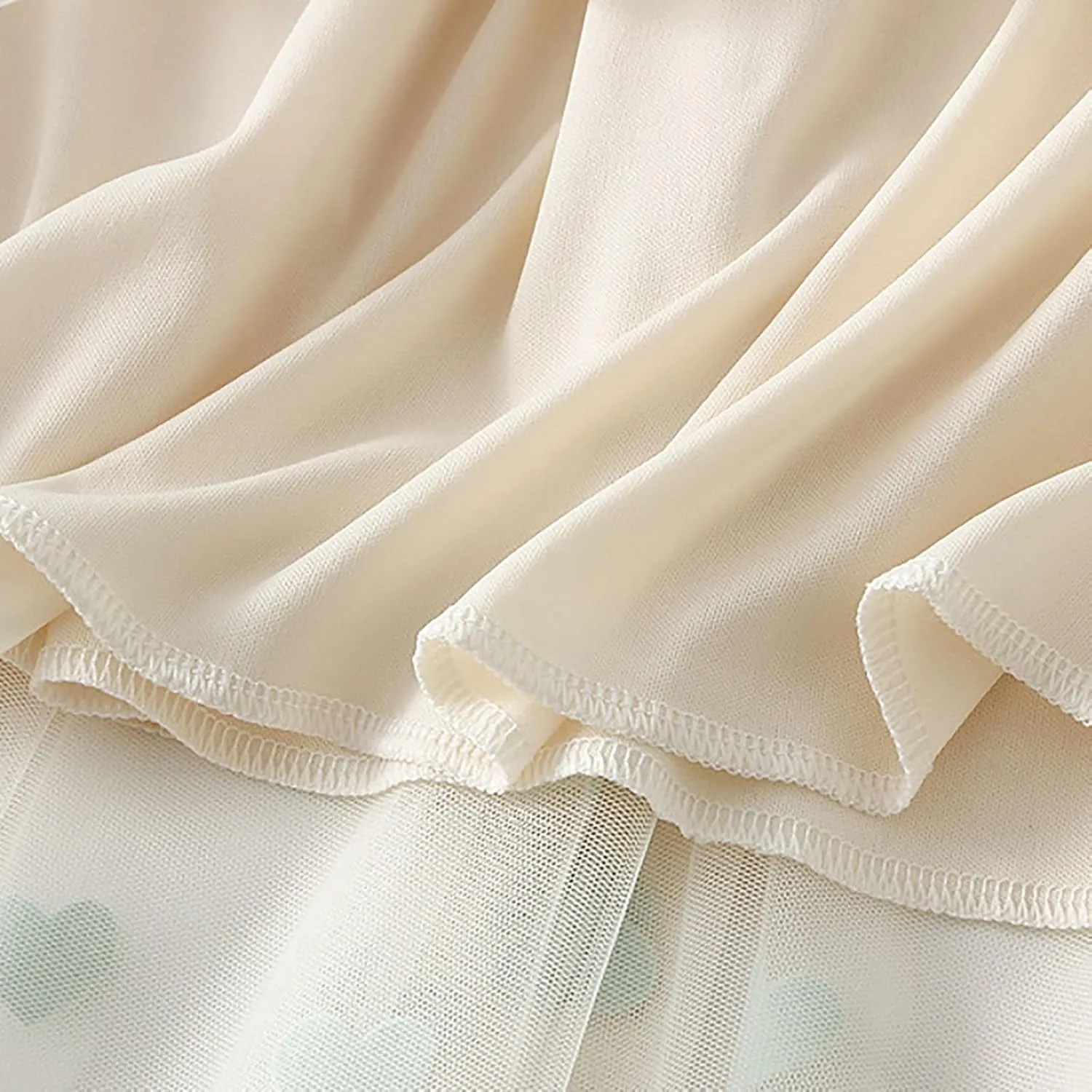Women's Heart Print Mesh Pleated Midi Skirt High Waist A-Line Flowy Tulle Layered Long Skirts