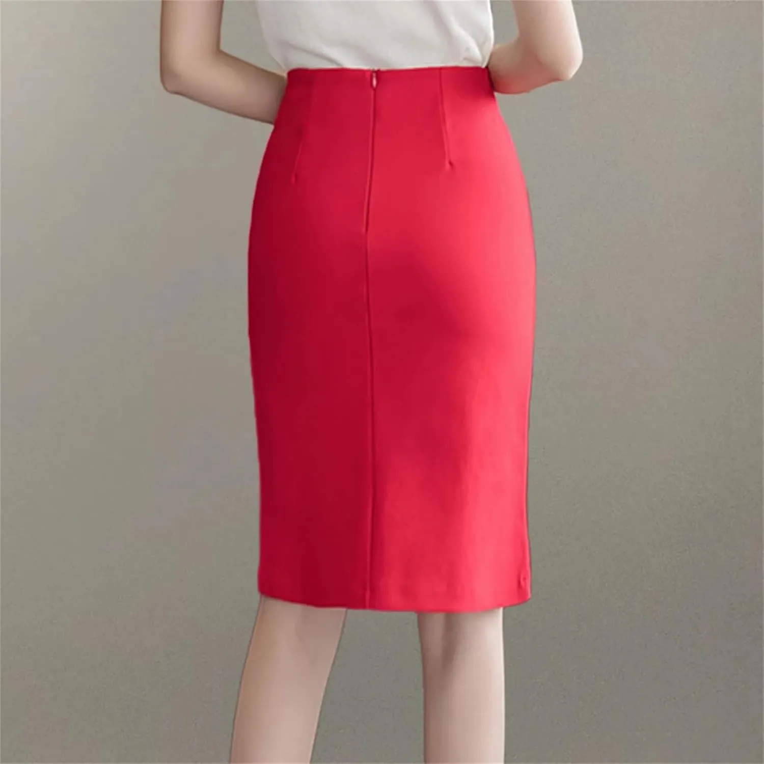 Women's High Waist Pencil Skirt  All-Match Slim Fit Vintage Casual Work Skirt with Slit Bodycon Midi Skirts Office