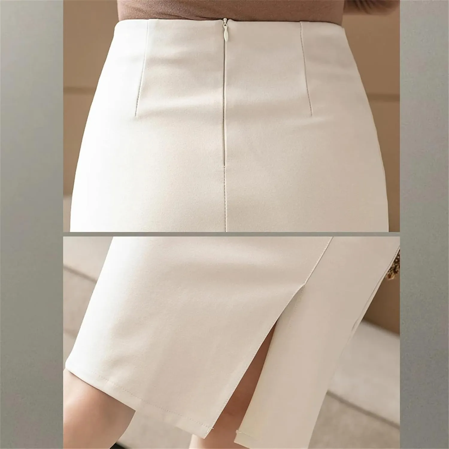 Women's High Waist Pencil Skirt  All-Match Slim Fit Vintage Casual Work Skirt with Slit Bodycon Midi Skirts Office
