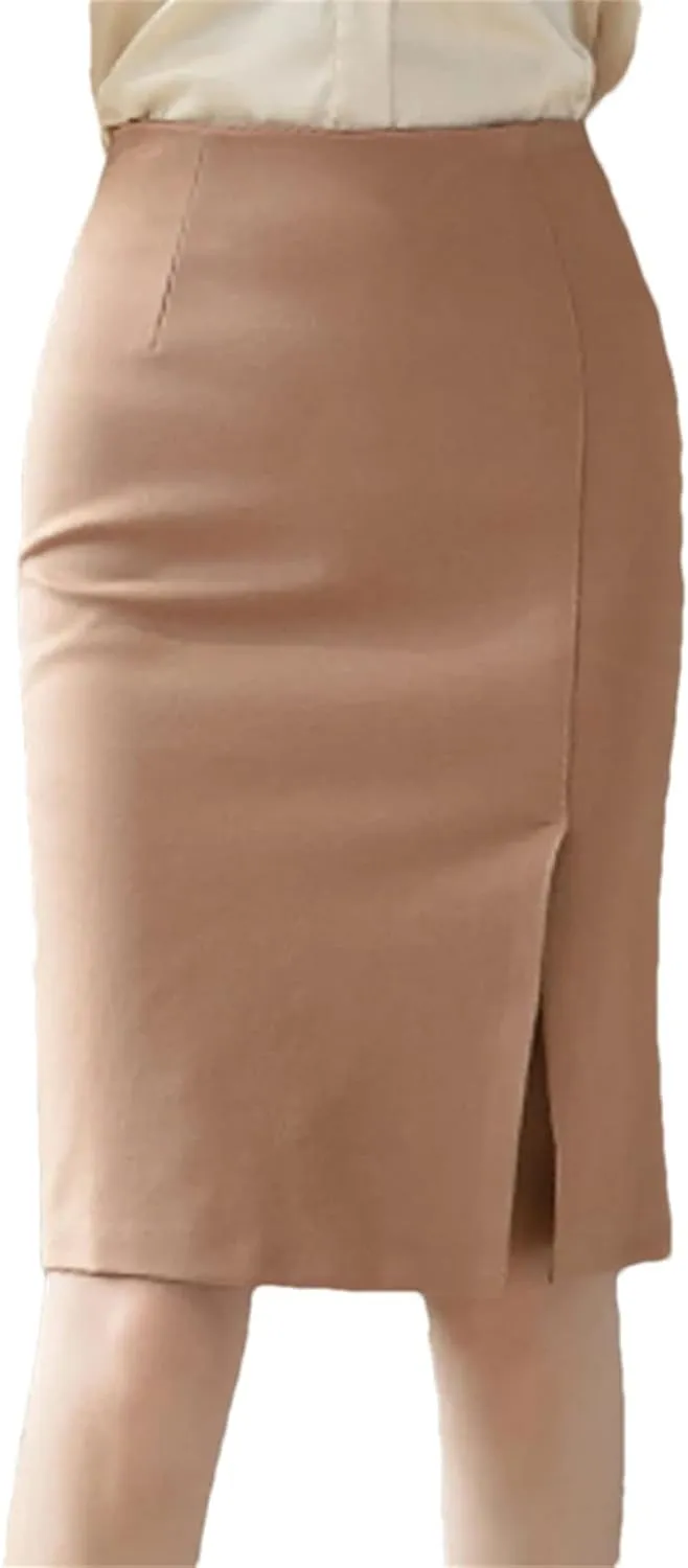 Women's High Waist Pencil Skirt  All-Match Slim Fit Vintage Casual Work Skirt with Slit Bodycon Midi Skirts Office