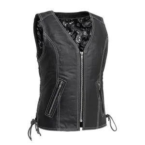 Women's Leather Motorcycle Vest | Cindy by First MFG Size MEDIUM FINAL SALE SHIPS SAME DAY