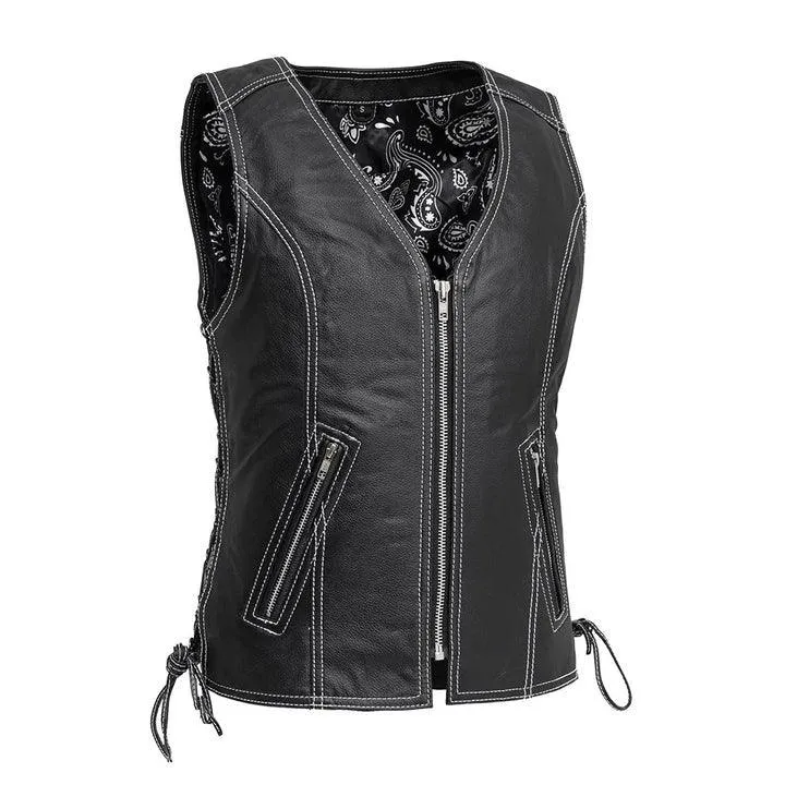 Women's Leather Motorcycle Vest | Cindy by First MFG Size MEDIUM FINAL SALE SHIPS SAME DAY