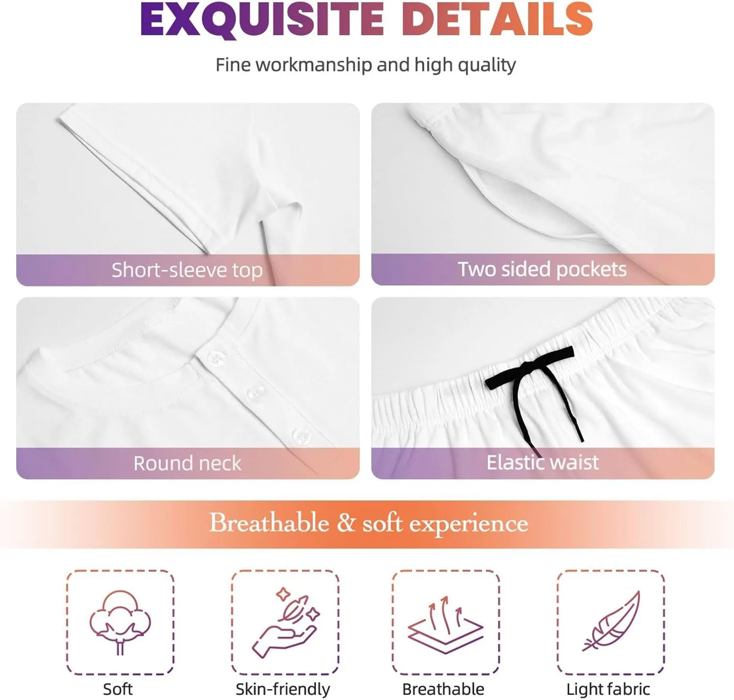 Women's Short-Sleeved Pajama Set - Ice Cream Print Button Down Loungewear, Breathable Sleepwear, Comfortable Casual Wear