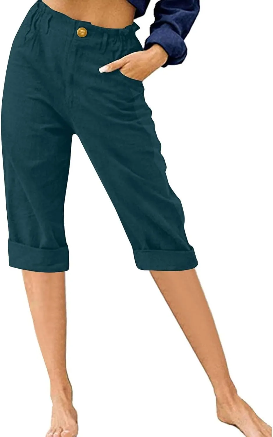 Women's Summer Flowy Linen Palazzo Wide Leg Pants Plus Size High Waist Pant High Slit Trousers with Pockets