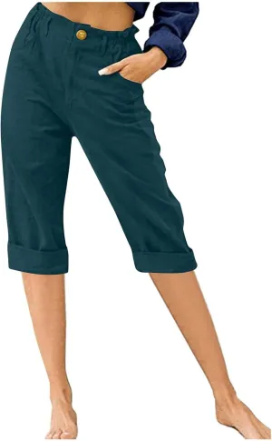 Women's Summer Flowy Linen Palazzo Wide Leg Pants Plus Size High Waist Pant High Slit Trousers with Pockets