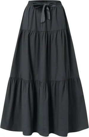 Women's Summer Flowy Swing Midi Skirts Boho High Elastic Waist Fake Drawstring Floral Print A line Casual Cute Skirt