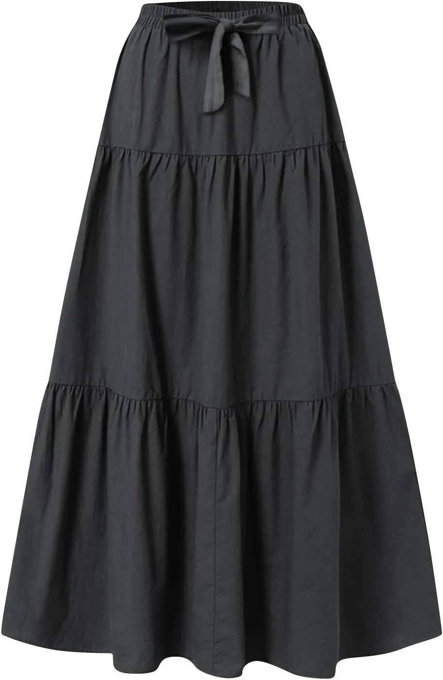 Women's Summer Flowy Swing Midi Skirts Boho High Elastic Waist Fake Drawstring Floral Print A line Casual Cute Skirt