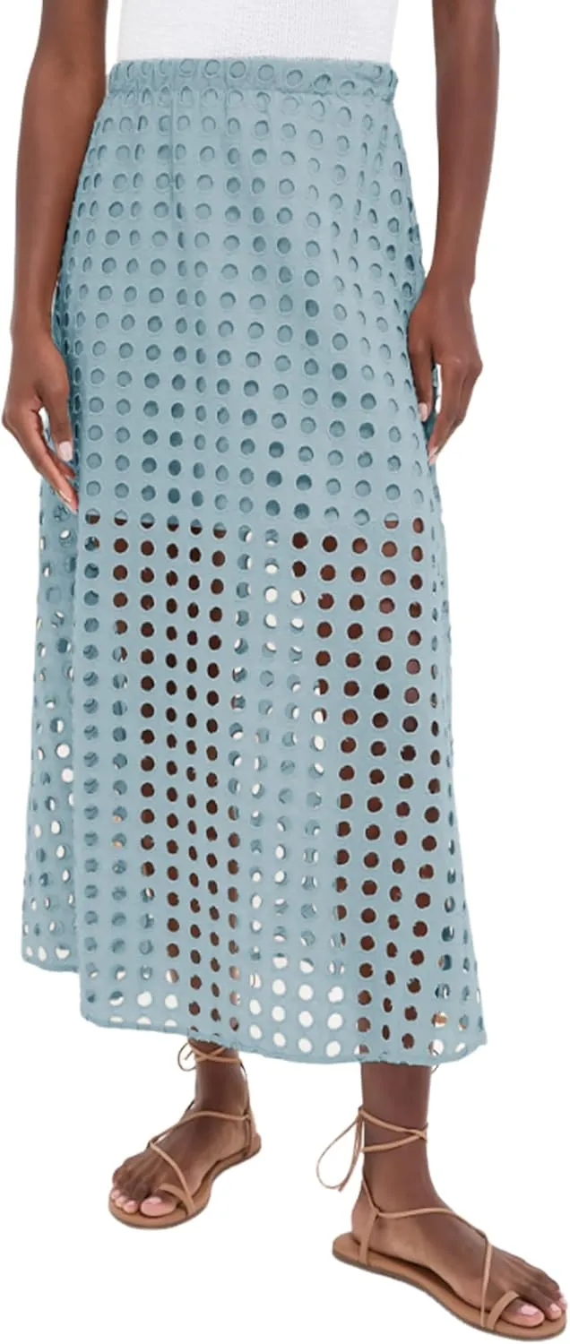 Women's Summer Hollow Out Eyelet Beach Maxi Skirt Fashion Casual Solid Lightweight Comfortable with Underneath