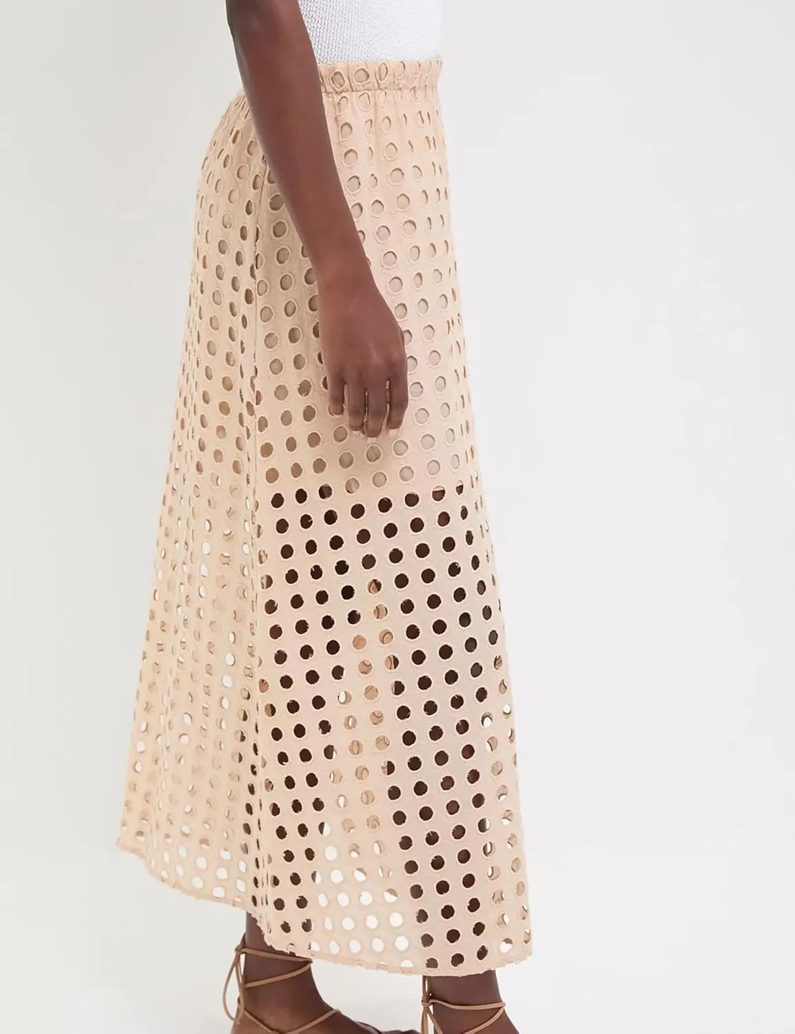 Women's Summer Hollow Out Eyelet Beach Maxi Skirt Fashion Casual Solid Lightweight Comfortable with Underneath