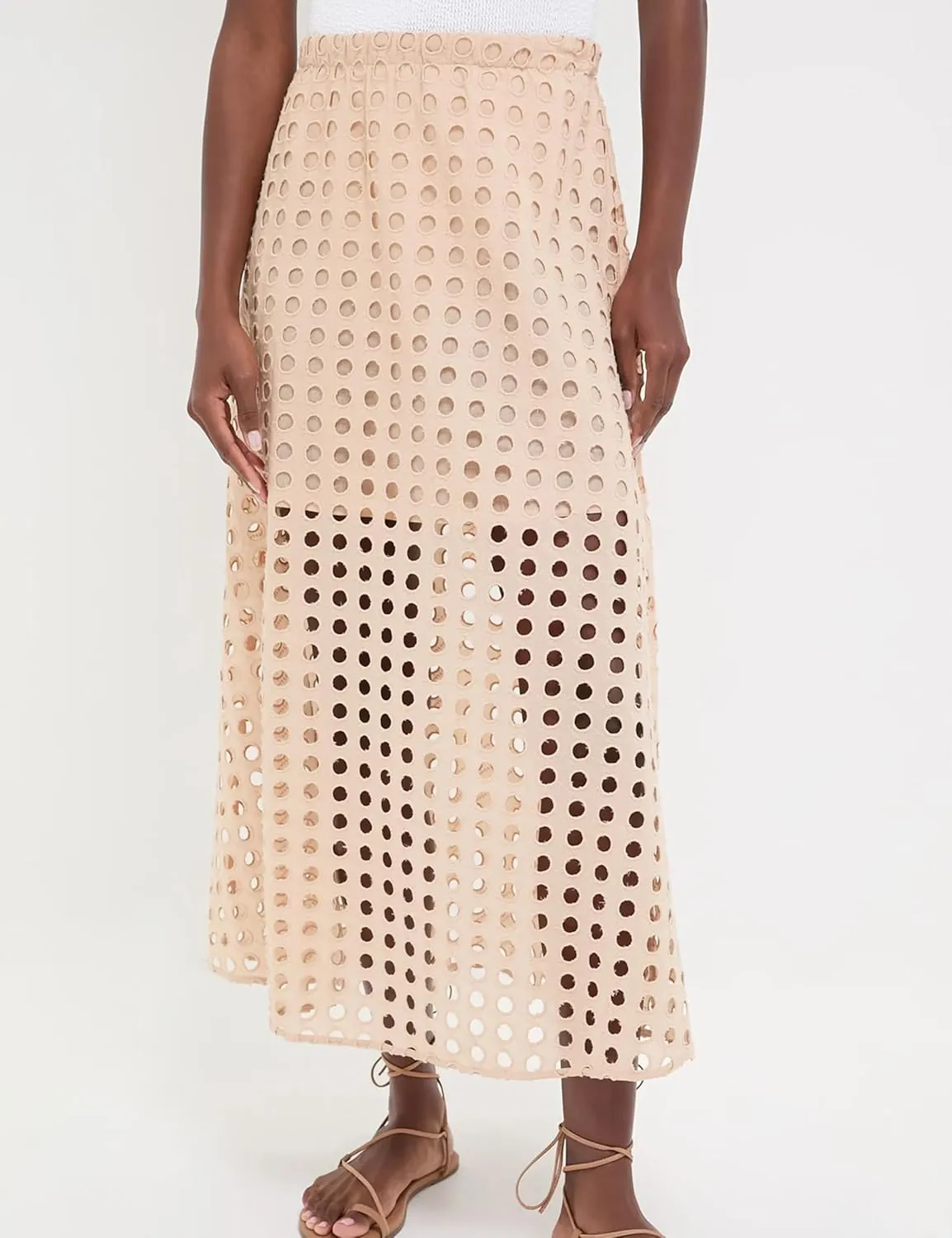 Women's Summer Hollow Out Eyelet Beach Maxi Skirt Fashion Casual Solid Lightweight Comfortable with Underneath