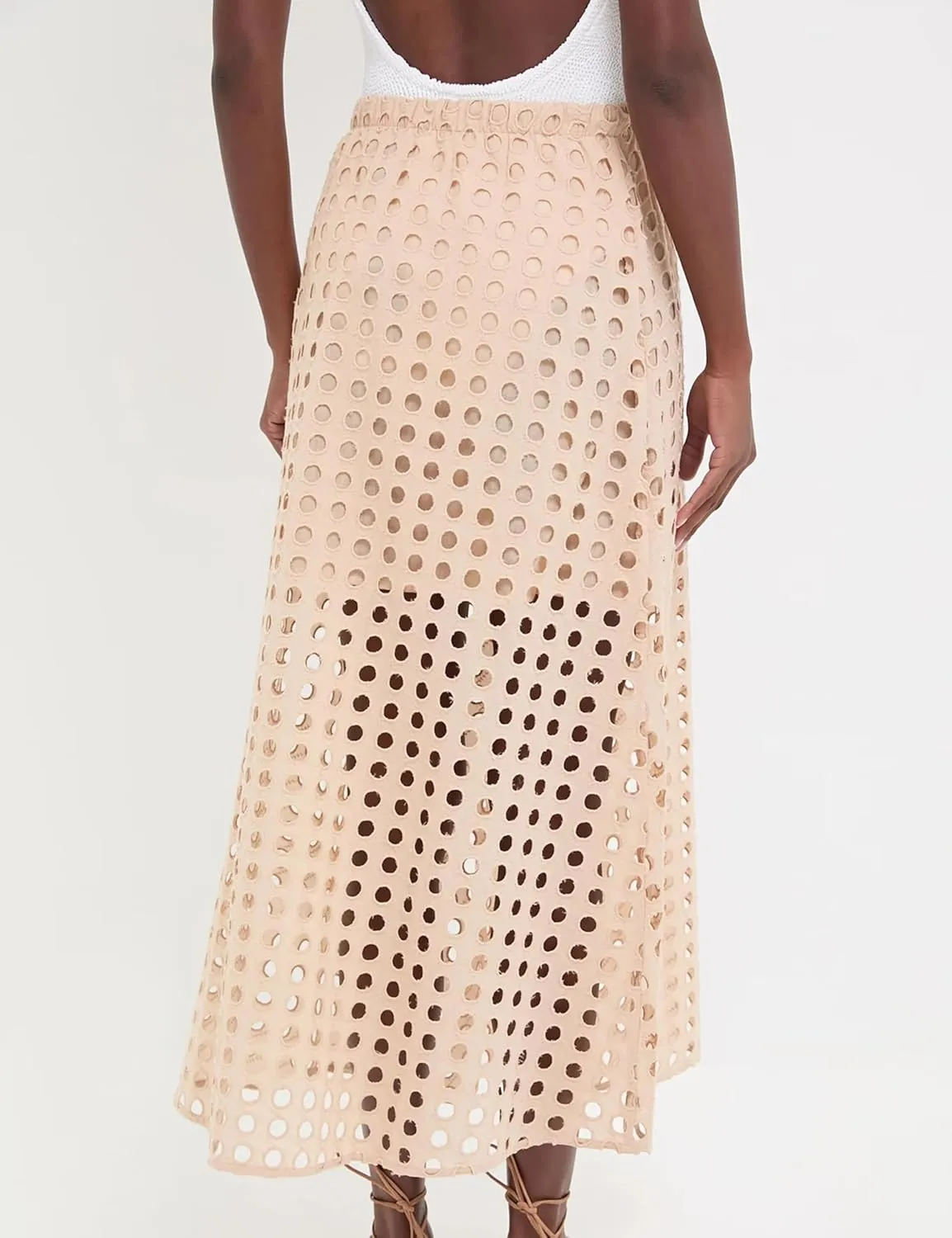 Women's Summer Hollow Out Eyelet Beach Maxi Skirt Fashion Casual Solid Lightweight Comfortable with Underneath