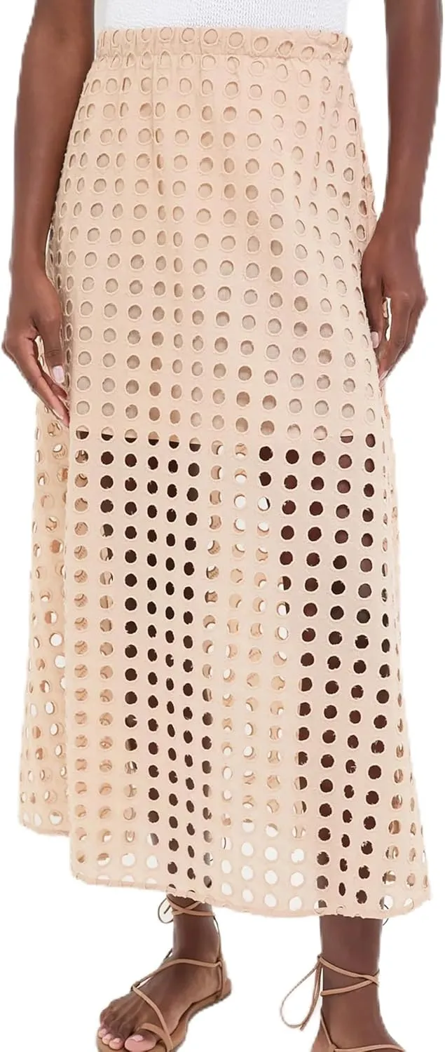 Women's Summer Hollow Out Eyelet Beach Maxi Skirt Fashion Casual Solid Lightweight Comfortable with Underneath