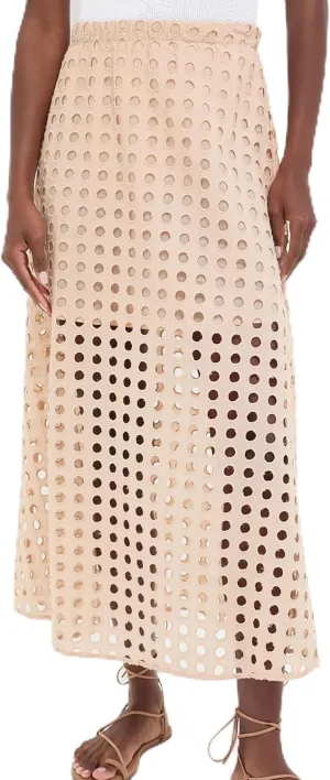 Women's Summer Hollow Out Eyelet Beach Maxi Skirt Fashion Casual Solid Lightweight Comfortable with Underneath