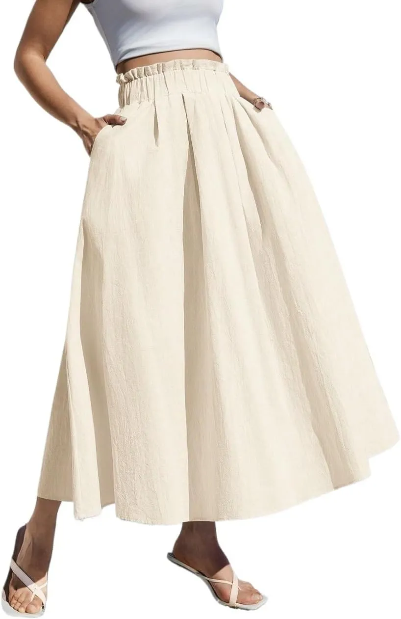 Women's Trendy Beach Skirts Summer Women Casual A-Line Midi Skirt for Summer Fits Beach High Waist