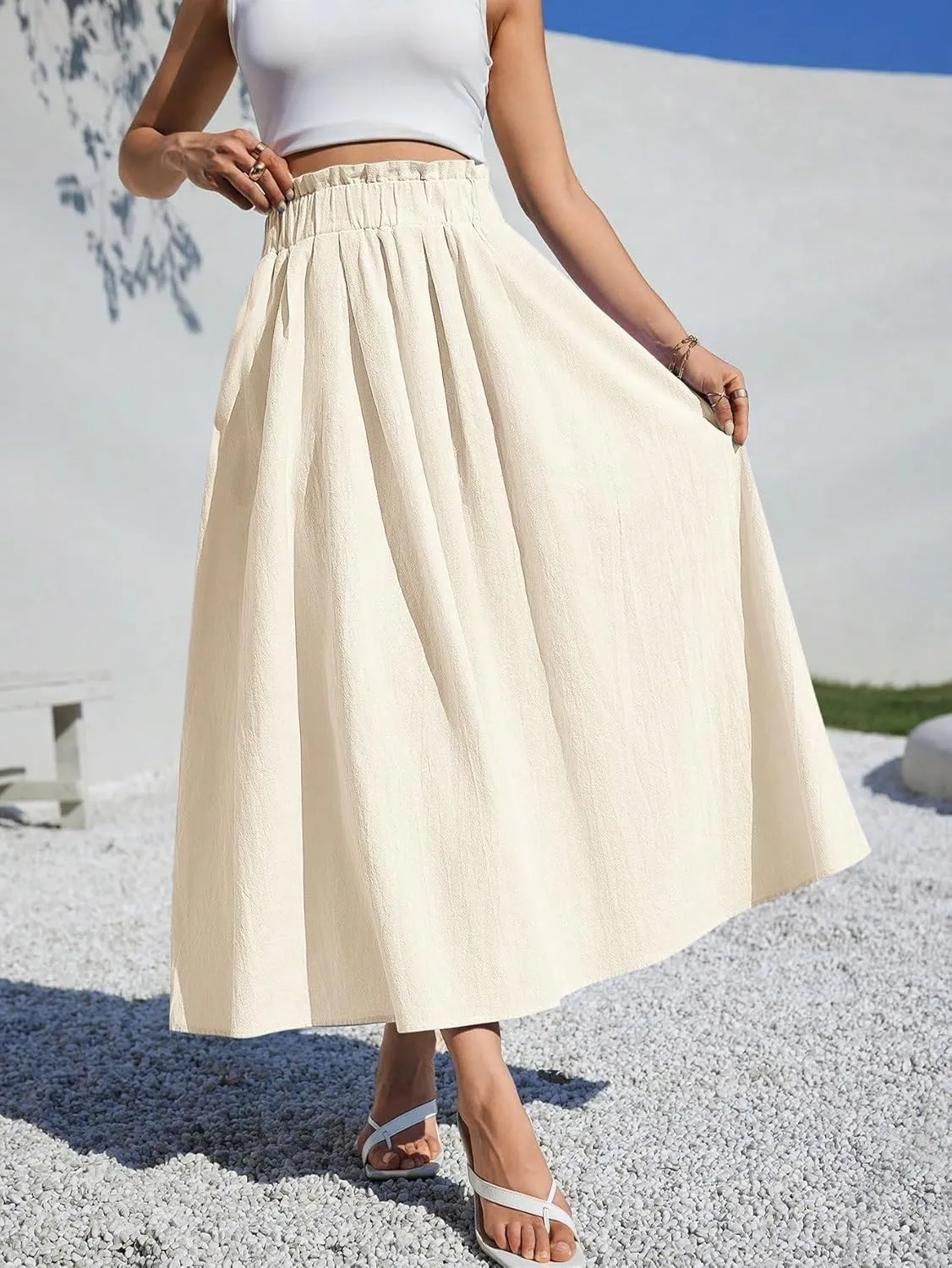 Women's Trendy Beach Skirts Summer Women Casual A-Line Midi Skirt for Summer Fits Beach High Waist