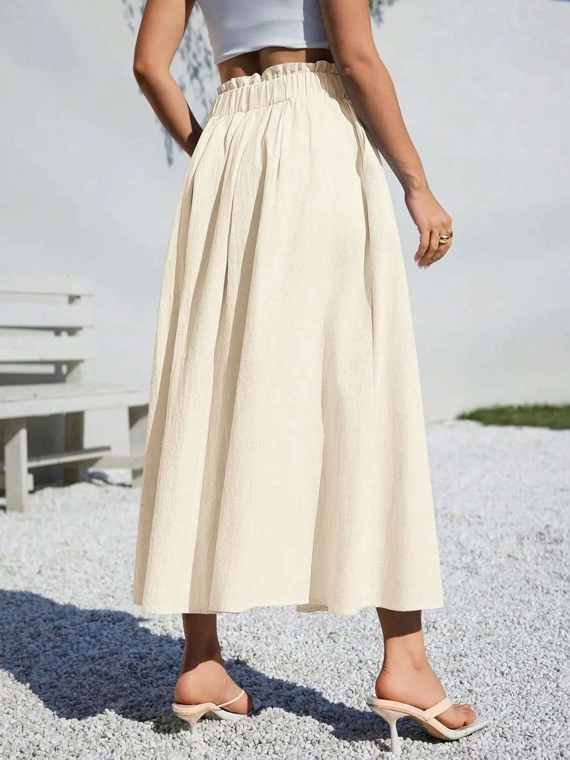 Women's Trendy Beach Skirts Summer Women Casual A-Line Midi Skirt for Summer Fits Beach High Waist