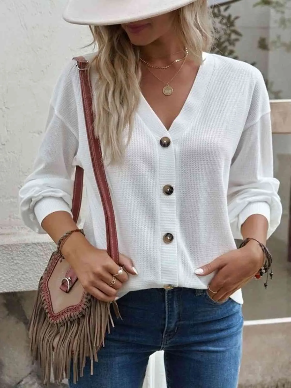 Women's V-Neck Cold Shoulder Blouse
