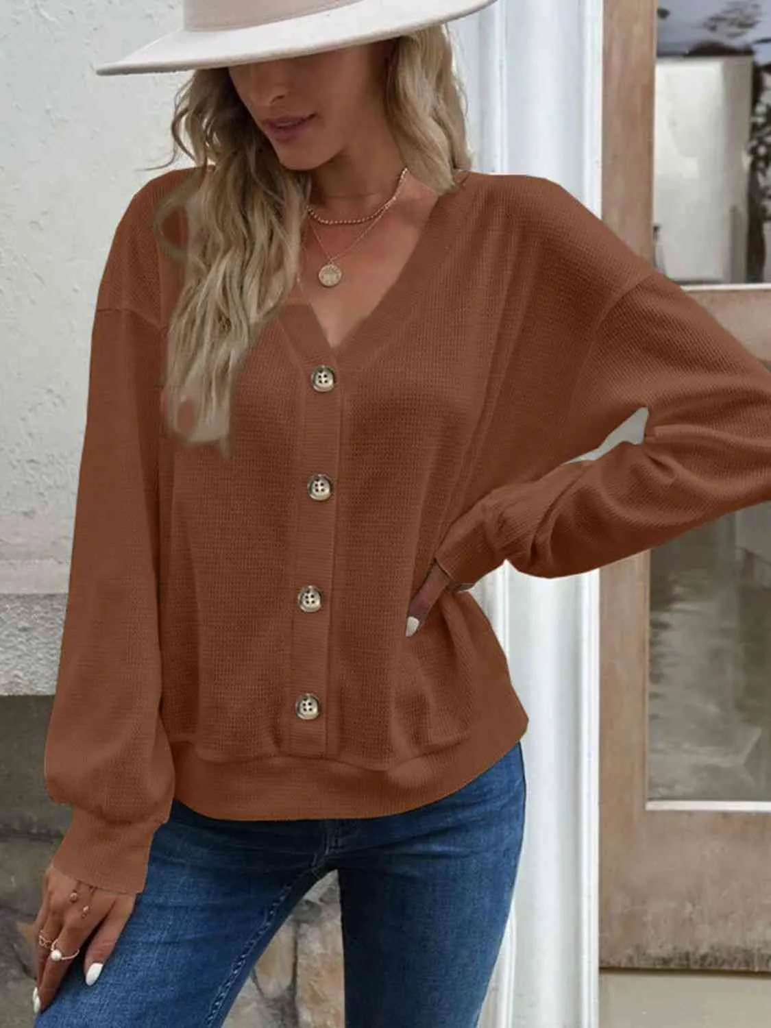 Women's V-Neck Cold Shoulder Blouse