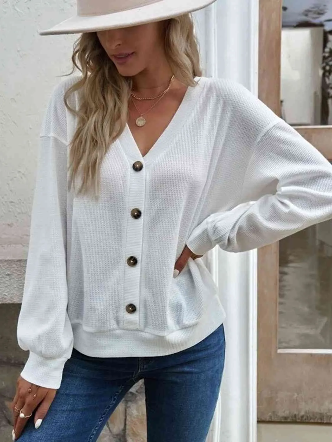 Women's V-Neck Cold Shoulder Blouse